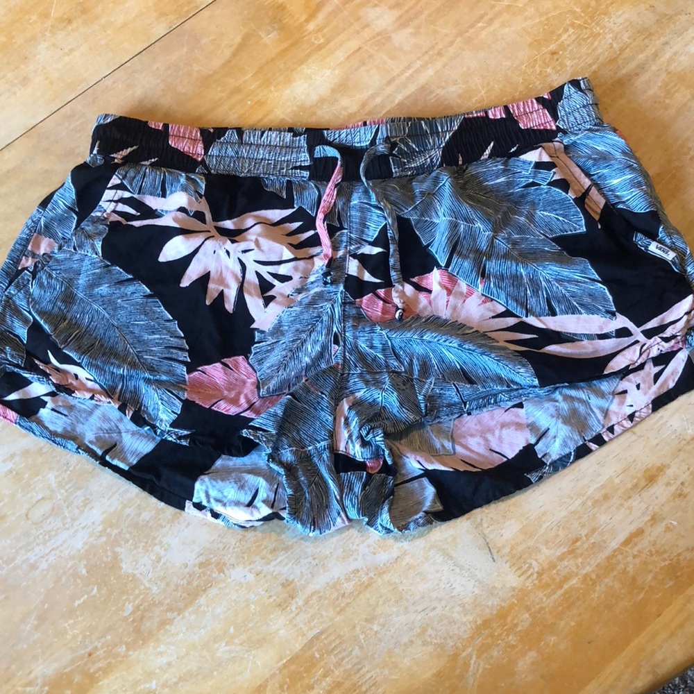 Black and Pink Banana Leaf Print Shorts